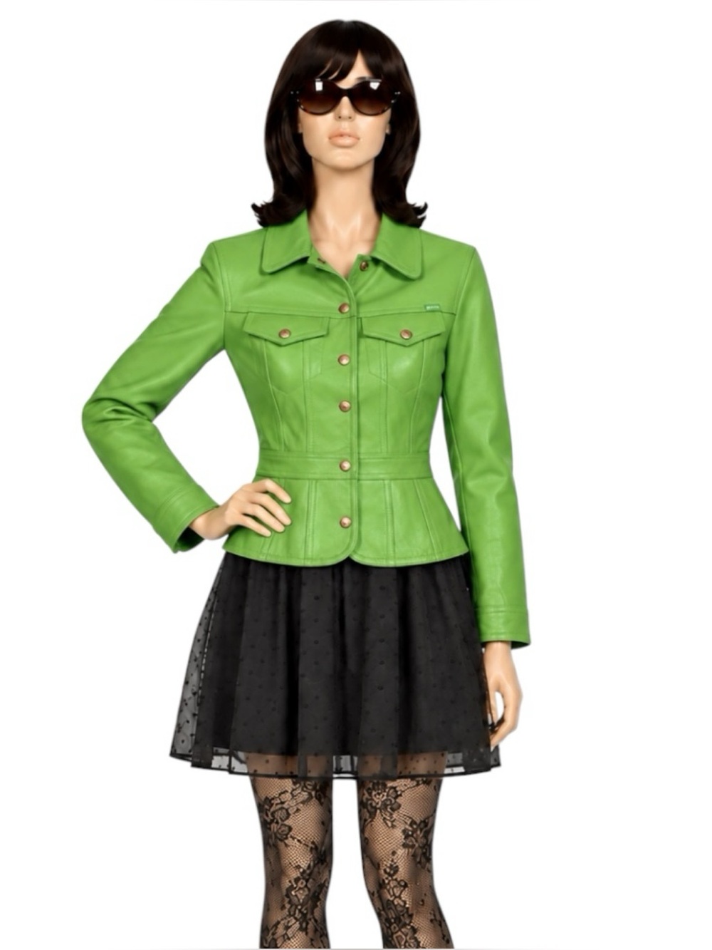 GUESS Vintage Y2K Lime Green Leather Unique Jacket Size S Rare Archival It Girl